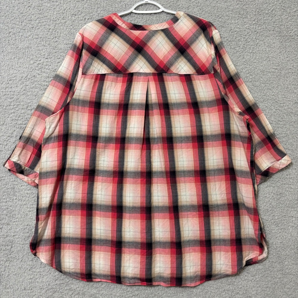 Everyday Comfortable Plaid Button Front Blouse Cotton Blend Lightweight Plus 2X - Picture 6 of 9
